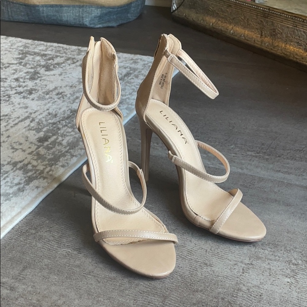 Liliana nude three strap heels